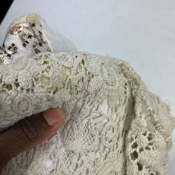 Marilu Womens Linen Blend Jacket White Open Front Lace Sequin Boho SMALL FLAW - Picture 12 of 12